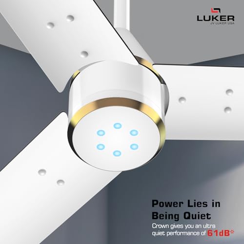 LUKER JVLuker USA Crown 1200mm BLDC Ceiling Fans with Remote, BEE 5 star Rated Energy Saving Ceiling Fan for Living Room, High Air Delivery with LED Indicators, White-White-Gold - Image 3