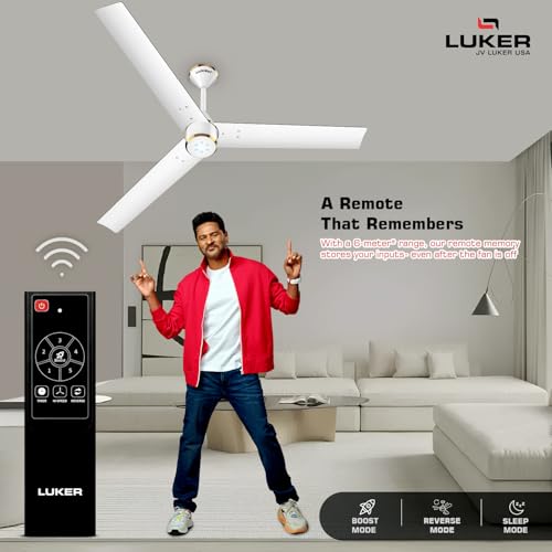 LUKER JVLuker USA Crown 1200mm BLDC Ceiling Fans with Remote, BEE 5 star Rated Energy Saving Ceiling Fan for Living Room, High Air Delivery with LED Indicators, White-White-Gold - Image 2
