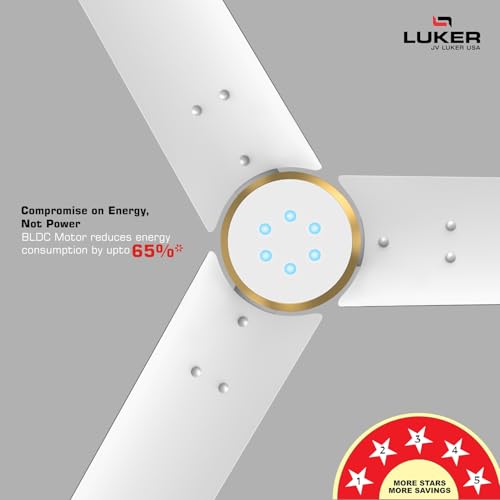 LUKER JVLuker USA Crown 1200mm BLDC Ceiling Fans with Remote, BEE 5 star Rated Energy Saving Ceiling Fan for Living Room, High Air Delivery with LED Indicators, White-White-Gold - Image 4
