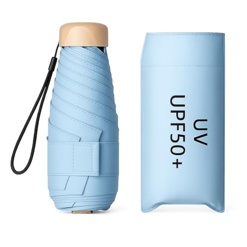 WOOMZY Compact Travel Umbrella, Portable Mini Travel Sun Rain Beach Golf- Elegant Slim Design Small Pocket Umbrella for Rain, UV Protection Lightweight Umbrellas for Girls and Women (P-SkyBlue) - Image 1