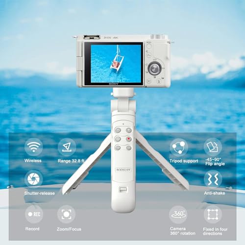 AODELAN Wireless Shooting Grip Tripod with Remote Control for Vlogging, for Sony ZV-E10,ZV-1,ZV-1 II, ZV-1F, a6100, a6400, a6600, a7 III, a7R III, a7R IV, a9, a9 II, Replace Sony GP-VPT2BT（White - Image 2