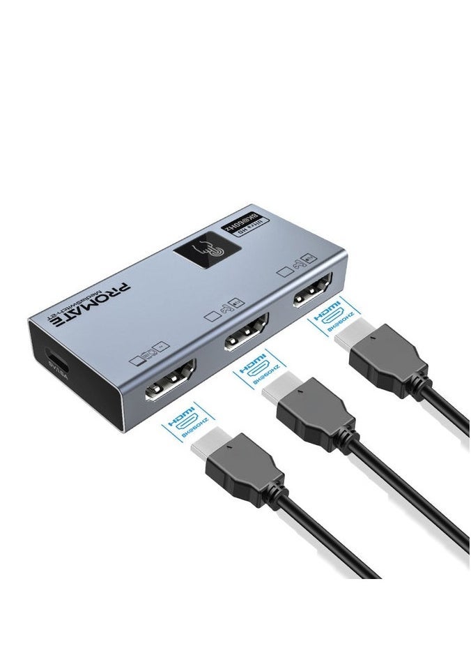 Promats Promate MediaSwitch-2T Ultra-HD 8K@60Hz HDMI® Switch with Smart Touch Control  - Image 1