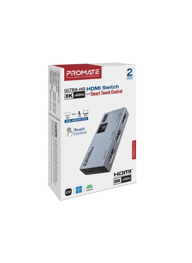 Promats Promate MediaSwitch-2T Ultra-HD 8K@60Hz HDMI® Switch with Smart Touch Control  - Image 2