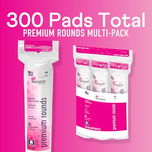 Swisspers Premium Cotton Rounds - 100% Chlorine Free Cotton Face Pads for Makeup, Nail Polish Removal - Dermatologist Tested and Hypoallergenic, Made in USA - 100 Pads (Pack of 3) - Image 2