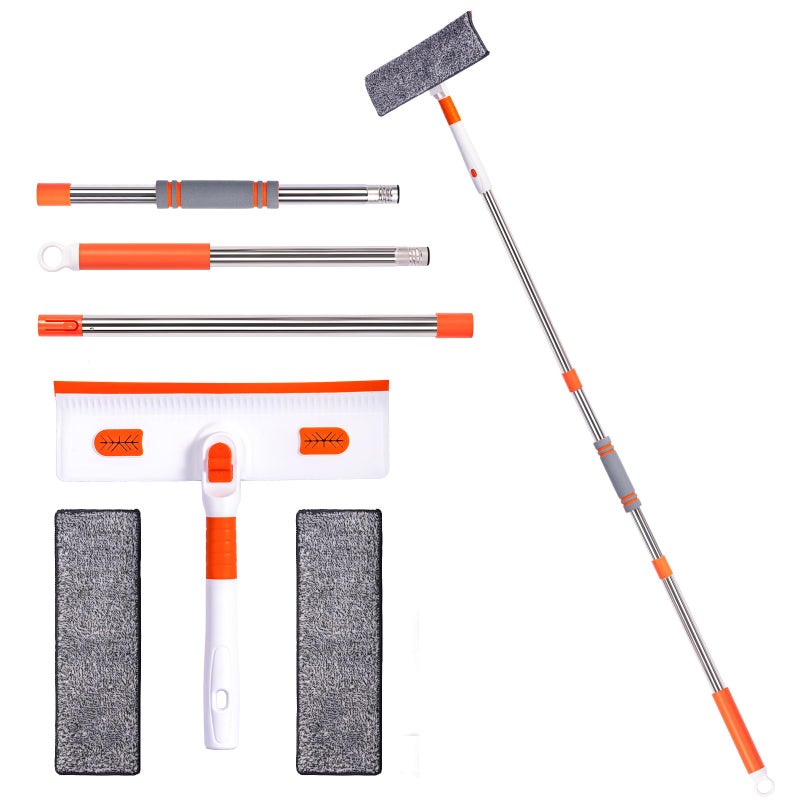 Keyloland Professional Window Squeegee 2-in-1, Window Cleaner with 55" Extension Pole, Premium Squeegee for Window Cleaning, Streak-Free Window Cleaning Kit for High Windows, Shower Glass, Car Windshield - Image 1