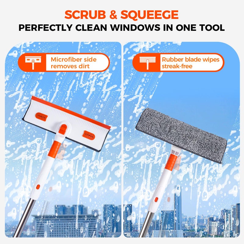 Keyloland Professional Window Squeegee 2-in-1, Window Cleaner with 55" Extension Pole, Premium Squeegee for Window Cleaning, Streak-Free Window Cleaning Kit for High Windows, Shower Glass, Car Windshield - Image 3