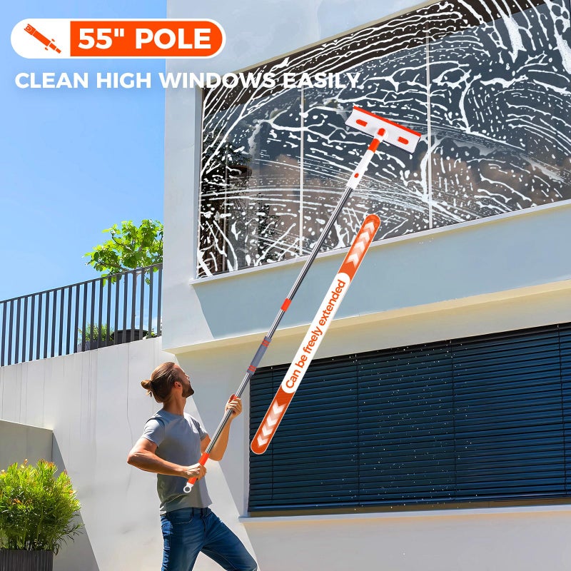 Keyloland Professional Window Squeegee 2-in-1, Window Cleaner with 55" Extension Pole, Premium Squeegee for Window Cleaning, Streak-Free Window Cleaning Kit for High Windows, Shower Glass, Car Windshield - Image 4