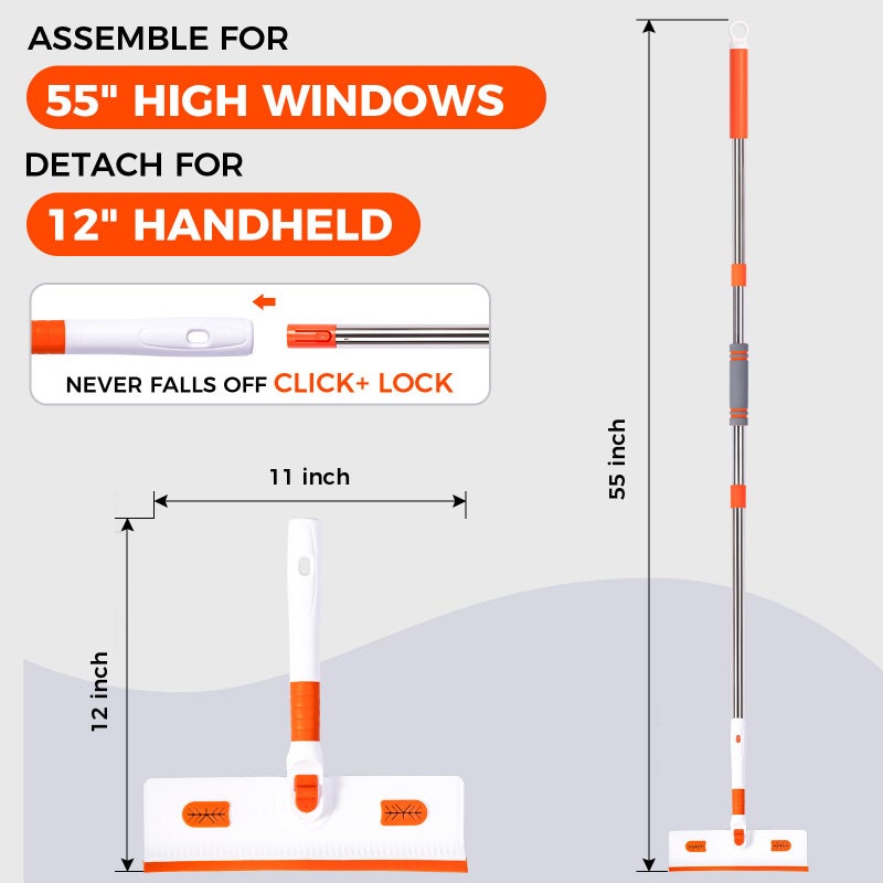 Keyloland Professional Window Squeegee 2-in-1, Window Cleaner with 55" Extension Pole, Premium Squeegee for Window Cleaning, Streak-Free Window Cleaning Kit for High Windows, Shower Glass, Car Windshield - Image 5