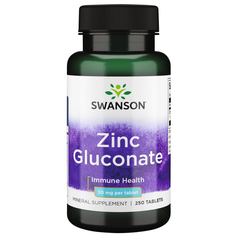 Swanson Zinc Gluconate Mineral Supplement Promoting Prostate Health Vision Health Immune Support Gluconate Form for Optimal Absorption 250 Tablets 30mg Each