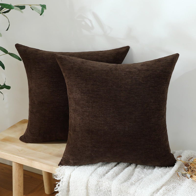 Jeneoo Coffee Brown Decorative Throw Pillow Covers Soft Chenille Comfy Square Couch Cushion Cases for Living Room Sofa Decor (Set of 2, 18 x 18 Inches) - Image 2