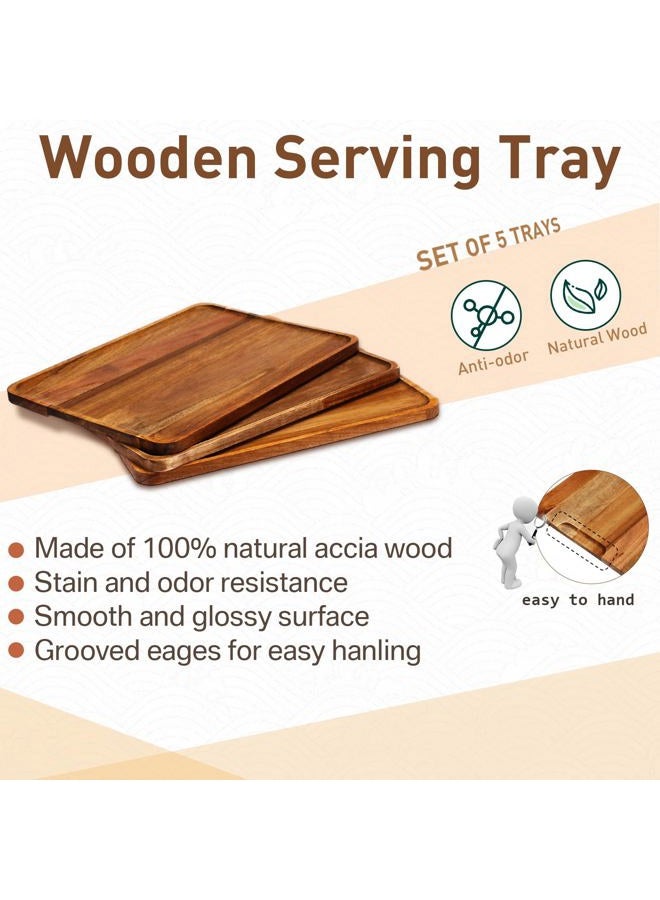 Roowest 5 Pack Solid Acacia Wood Serving Trays Rectangular Wooden Board for Food Appetizer Serving Tray Plates for Vegetables Fruit Charcuterie Cheese Platters Home Decor(13 x 9 Inch) - Image 4