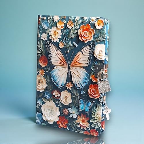 TECHNOCHITRA Aesthetic Butterfly & Flowers Lock Diary for Girls | Secret Journal with Lock & Key | Premium Stationery Gift Set for Kids, Teens & Women - Image 1