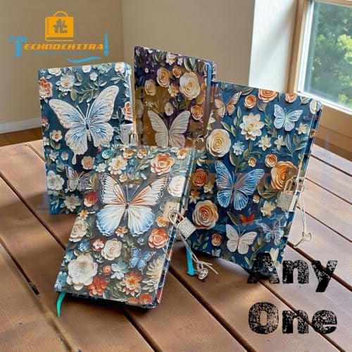 TECHNOCHITRA Aesthetic Butterfly & Flowers Lock Diary for Girls | Secret Journal with Lock & Key | Premium Stationery Gift Set for Kids, Teens & Women - Image 4
