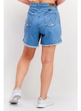 Wrangler Women Washed Denim Shorts, Blue  - Image 3