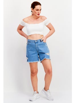 Wrangler Women Washed Denim Shorts, Blue  - Image 4
