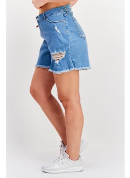 Wrangler Women Washed Denim Shorts, Blue  - Image 2