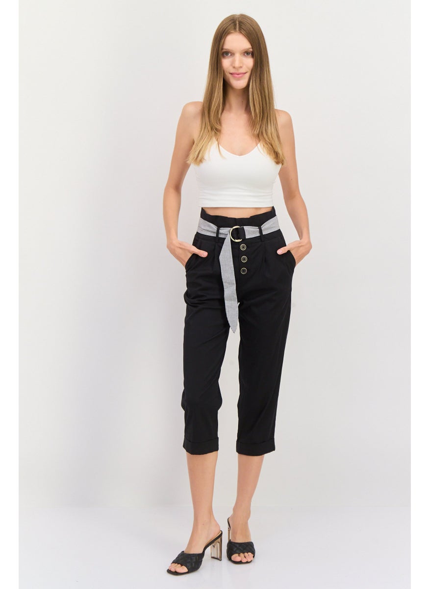 ONLY - Women Regular Fit Solid Capri Pants, Black - Image 1
