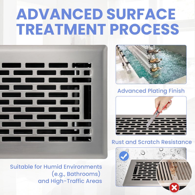 Howeall 4x10 Inches Heavy Duty Walkable Floor Register - Easy Adjust Air Supply Lever Decorative Floor Vent Covers - Boston Design Vent Covers for Home - Satin Nickel - Image 3