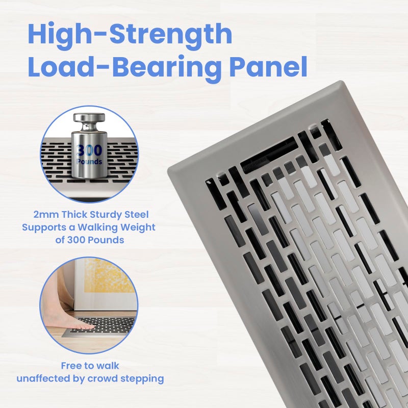 Howeall 4x10 Inches Heavy Duty Walkable Floor Register - Easy Adjust Air Supply Lever Decorative Floor Vent Covers - Boston Design Vent Covers for Home - Satin Nickel - Image 2