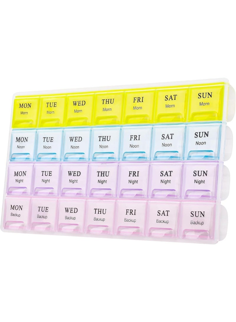 28 Compartments Weekly Pill Organizer Case, 4 Times a Day Medicine Dispenser Box, Daily Dose Container for Pills, Vitamins and Supplements, Portable Medication Holder Perfect for Travel - Image 1