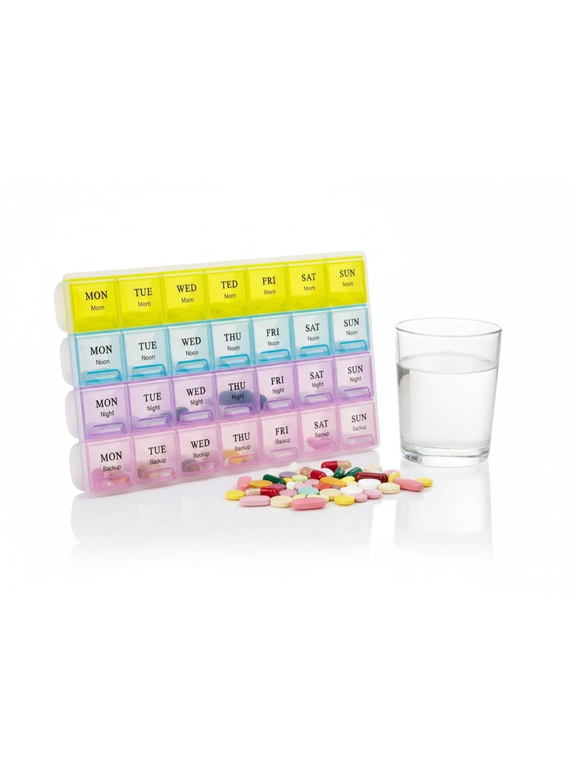 28 Compartments Weekly Pill Organizer Case, 4 Times a Day Medicine Dispenser Box, Daily Dose Container for Pills, Vitamins and Supplements, Portable Medication Holder Perfect for Travel - Image 2