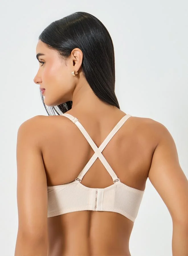 Take Two  Nude Solid Longline Padded Wired Bra for Women | Best Price UAE
