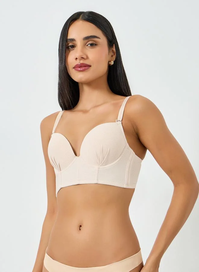 Take Two Nude Solid Longline Padded Wired Bra