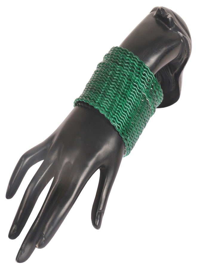 Touchstone NEW! Touchstone Indian Bollywood Handcrafted Attractive Zigzag Pattern Vibrant Green Color Wrist Enhancer Elegant Designer Jewelry Bracelets Bangle. Set Of 24 For Women. - Image 2