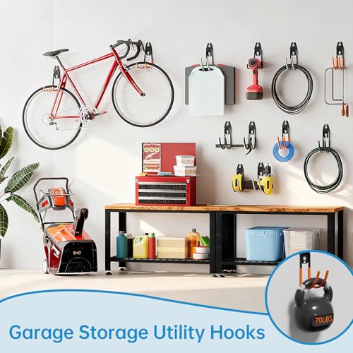 GeeWatom Garage Storage Utility Hooks，Garage Garden Tool Organizer，Steel Wall Mount Hooks, Large Garden U Hooks （2 Pack） (Type-2-Orange) - Image 5
