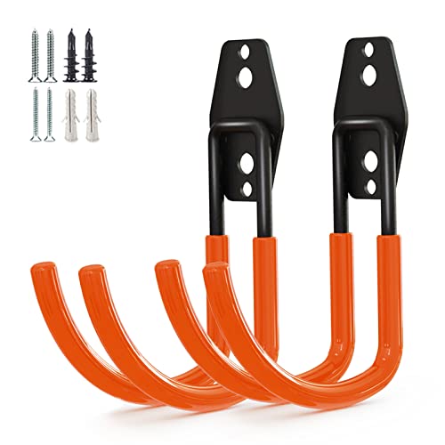 GeeWatom Garage Storage Utility Hooks，Garage Garden Tool Organizer，Steel Wall Mount Hooks, Large Garden U Hooks （2 Pack） (Type-2-Orange) - Image 1