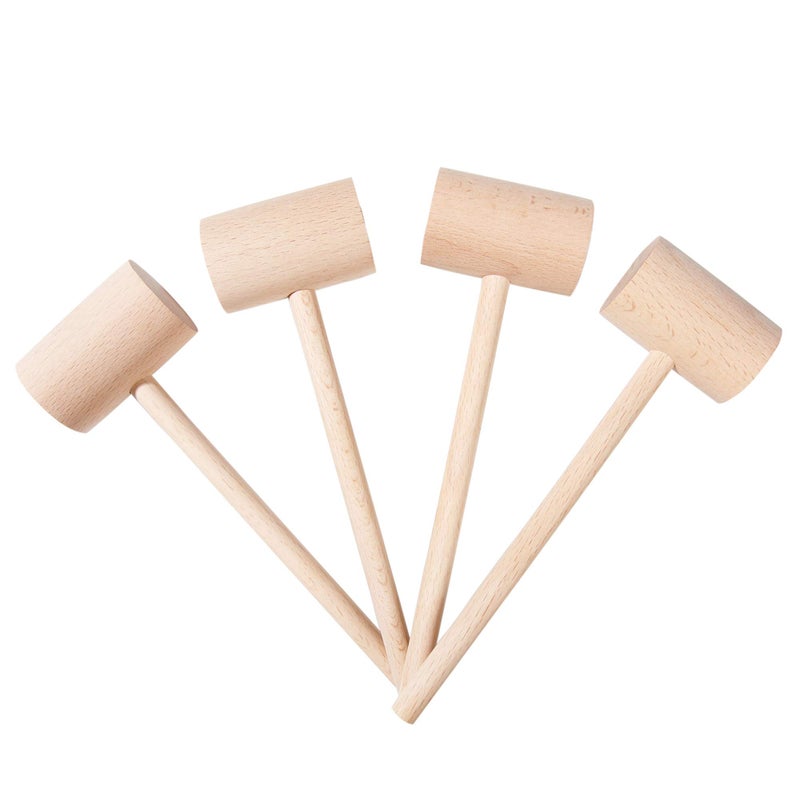 4Pcs Wooden Hammers Natural Hardwood Crab Lobster Seafood Mallets