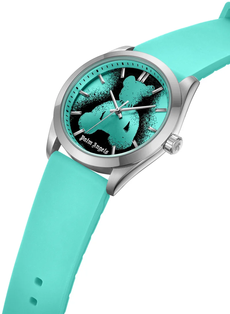 Palm Angels Uno Aqua-Black Dial Aqua Silicone Strap Analog Watch for Men, 42mm