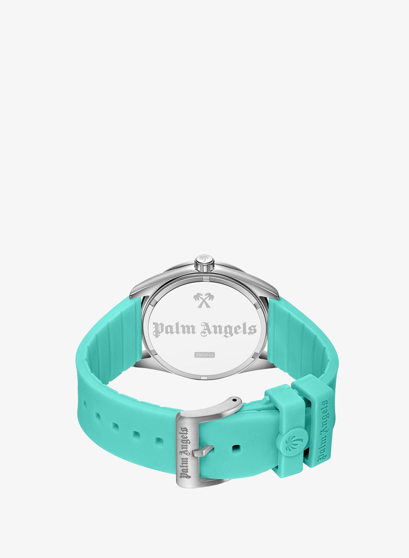 Palm Angels Uno Aqua-Black Dial Aqua Silicone Strap Analog Watch for Men, 42mm - Image 3