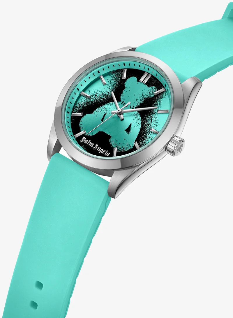 Palm Angels Uno Aqua-Black Dial Aqua Silicone Strap Analog Watch for Men, 42mm