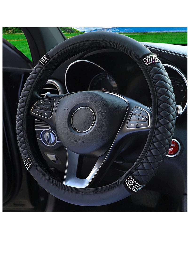 KASTWAVE Diamond Leather Steering Wheel Cover for Women Girls, with Bling Bling Crystal Rhinestones, Universal Fit 15 Inch Car Steering Wheel Protector (Black) - Image 3
