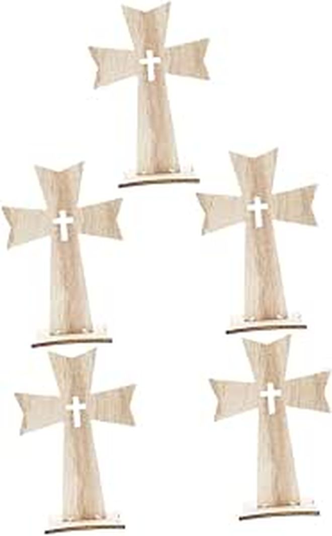 Wooden Cross Ornaments 5 Pcs Rustic Blank Cutouts for DIY Religious Decorations - Image 1