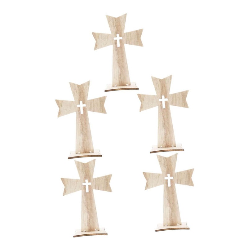 Wooden Cross Ornaments 5 Pcs Rustic Blank Cutouts for DIY Religious Decorations - Image 2