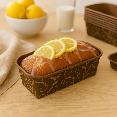 Esslly Bake n Serve Paper Loaf Pan | Perfect for 250g Bakes | Elegant Brown Floret Design | Dimensions: 158x55x52mm | Pack of 30 | Ideal for Baking & Serving! - Image 4