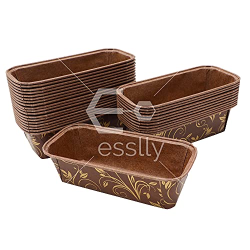 Esslly Bake n Serve Paper Loaf Pan | Perfect for 250g Bakes | Elegant Brown Floret Design | Dimensions: 158x55x52mm | Pack of 30 | Ideal for Baking & Serving! - Image 1