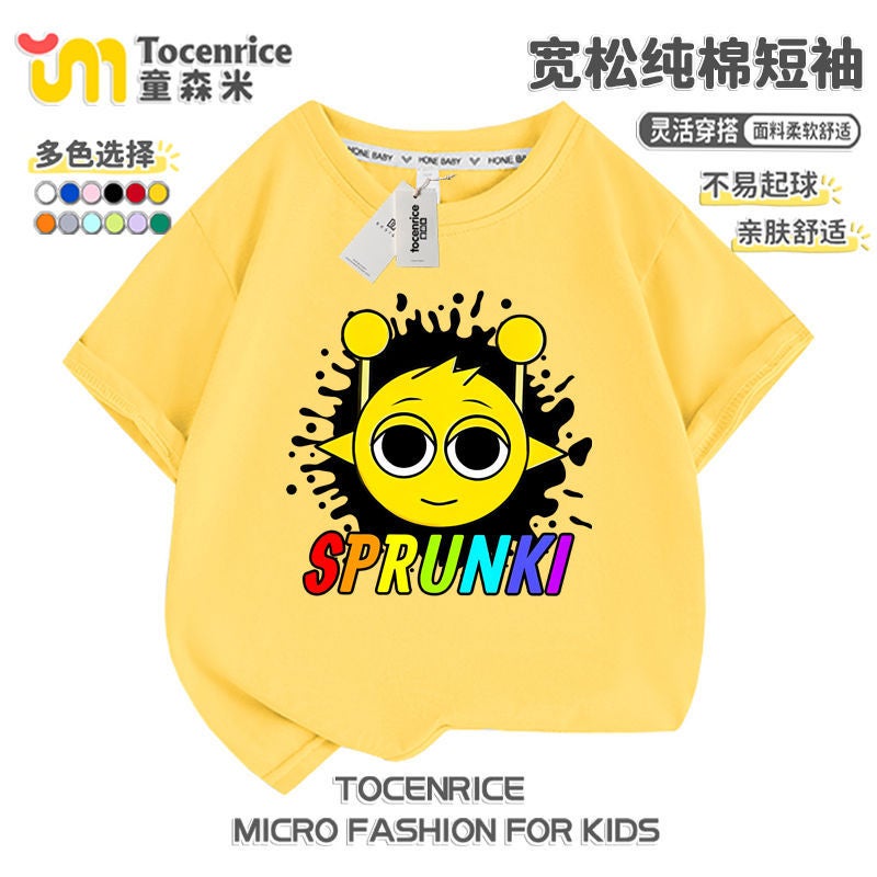 Rhythm Box T-Shirt Children's sprunki Clothes Pure Cotton Short Sleeve Top Summer Children's Wear Music Game Surrounding Tide - Image 1