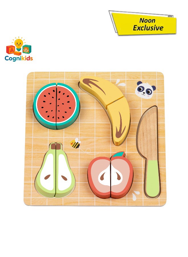 COGNIKIDS لعبة تقطيع الطعام للأطفال الصغار - مجموعة مطبخ للعب التظاهر مع فواكه وخضروات بفيكر و سكين آمن | لعبة تعليمية مونتيسوري للأطفال من 18 شهرًا فما فوق - Image 1