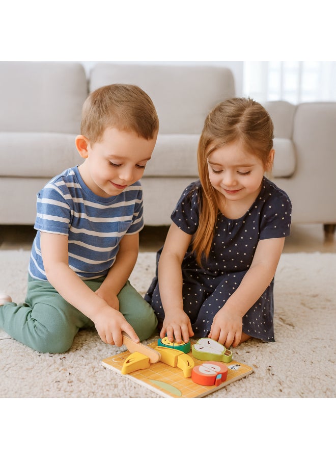 COGNIKIDS Cutting Food Toy for Toddlers – Pretend Play Kitchen Set with Velcro Fruits, Vegetables & Safe Knife | Montessori Learning Toy for Kids 18+ Months - Image 1