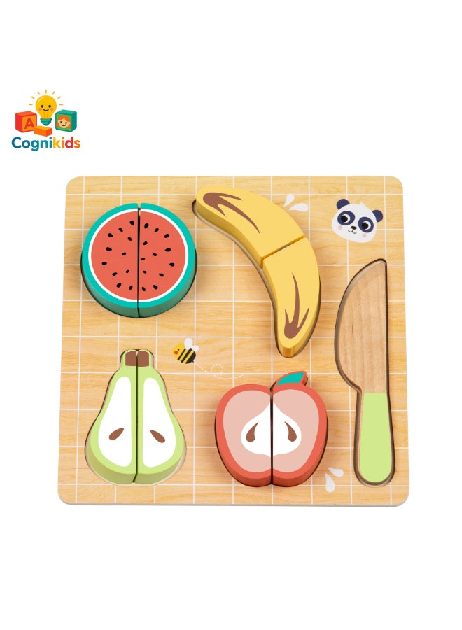 COGNIKIDS Cutting Food Toy for Toddlers – Pretend Play Kitchen Set with Velcro Fruits, Vegetables & Safe Knife | Montessori Learning Toy for Kids 18+ Months - Image 3