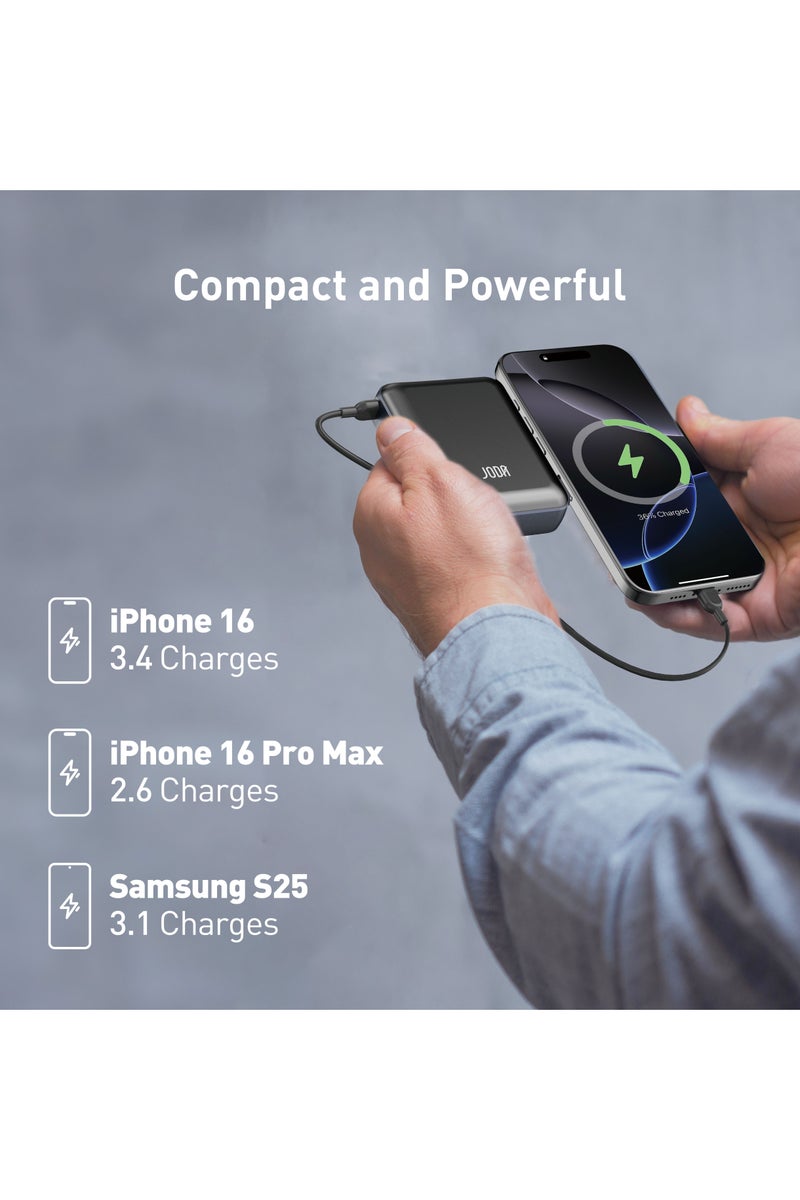 جودا شاحن متنقل JODA Metix 18 بسعة 18000 مللي أمبير - شحن سريع بقوة 22.5 واط مع كابل USB-C مدمج ، ومعتمد للاستخدام في الطائرات - لون أسود - Image 4
