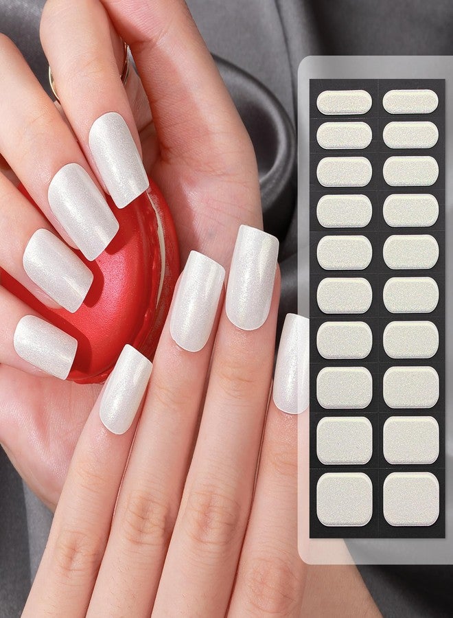 TailaiMei Semi Cured Gel Nail Strips - 20 Pcs Gel Nail Stickers, UV Light Required | Real Polish Salon Quality & Easy to Use (Pearlescent White200) - Image 1