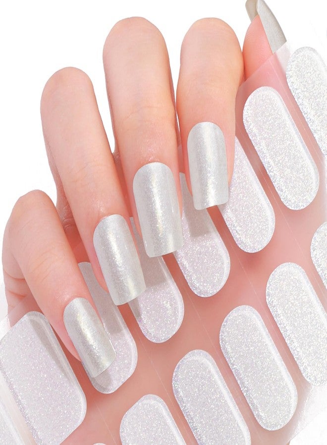TailaiMei Semi Cured Gel Nail Strips - 20 Pcs Gel Nail Stickers, UV Light Required | Real Polish Salon Quality & Easy to Use (Pearlescent White200) - Image 5