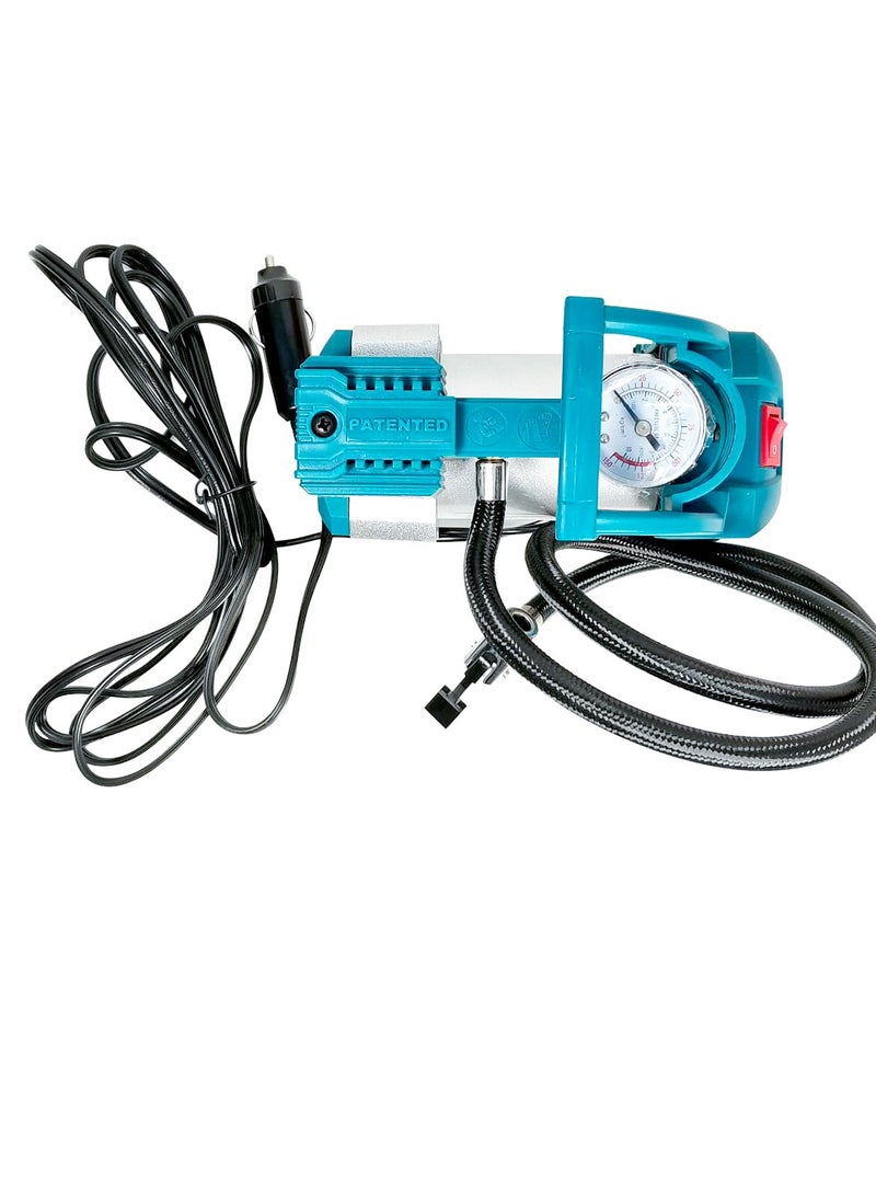 TOTAL TTAC1406 Auto Air Compressor 140 PSI Portable Tyre Inflator Pump with LED Light, DC 12V Heavy Duty Air Pump for Car Bike SUV Motorcycle, Metal Pump Body, 35L/Min Air Flow, Battery Clip & Nozzle Adapter Kit - Image 2