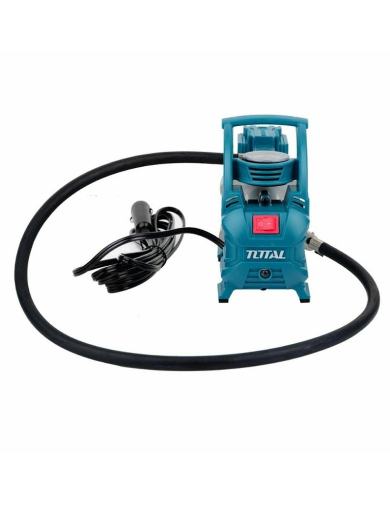 TOTAL TTAC1406 Auto Air Compressor 140 PSI Portable Tyre Inflator Pump with LED Light, DC 12V Heavy Duty Air Pump for Car Bike SUV Motorcycle, Metal Pump Body, 35L/Min Air Flow, Battery Clip & Nozzle Adapter Kit - Image 3
