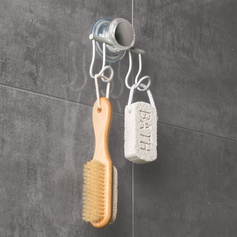 InterDesign InterDesign 20070 Silver Metro Rustproof Aluminum TurnNLock Suction Bathroom Razor Loofah Shower Double Hook  - Image 2