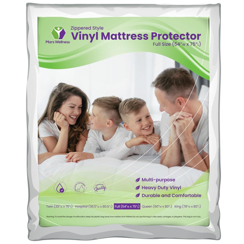 MARS WELLNESS Mars Wellness Waterproof Vinyl Mattress Protector and Cover  Zippered White Mattress Cover Sheet Bed Bugs Mattress Cover  1 Pack  Full 